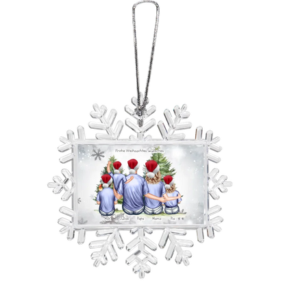 Weihnachtsbaum Ornament Schneeflocke Eltern mit 3 Kindern personalisiert. Baumschmuck, Baumanhänger. Geschenkanhänger