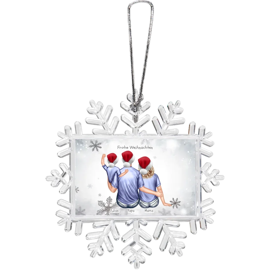 Weihnachtsbaum Schmuck Ornament Schneeflocke Familie mit Baby und Kind personalisiert. Baumschmuck, Baumanhänger. Geschenkanhänger