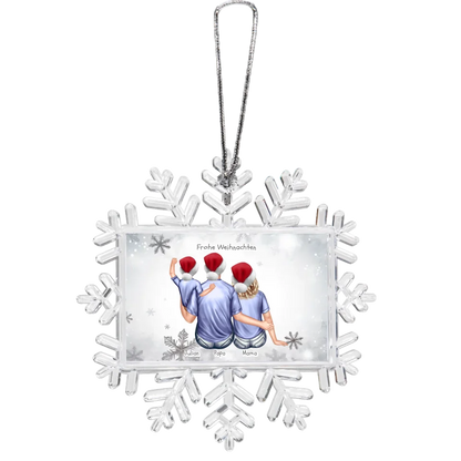 Weihnachtsbaum Schmuck Ornament Schneeflocke Familie mit Baby und Kind personalisiert. Baumschmuck, Baumanhänger. Geschenkanhänger