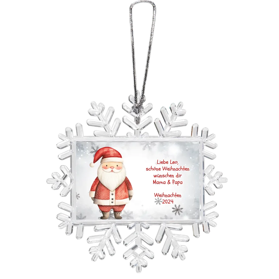 Weihnachtsbaum Ornament Schneeflocke mit Wunschtext personalisiert. Baumschmuck, Baumanhänger. Geschenkanhänger