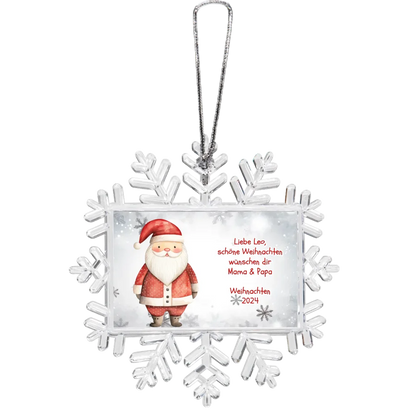 Weihnachtsbaum Ornament Schneeflocke mit Wunschtext personalisiert. Baumschmuck, Baumanhänger. Geschenkanhänger