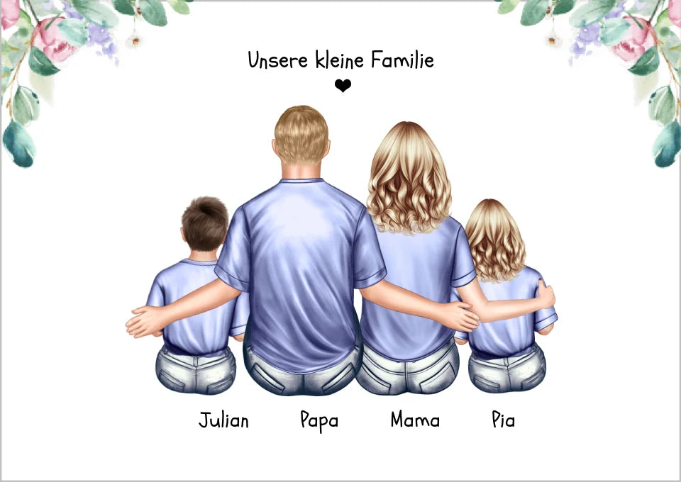 Geschenk Familie Familienposter, Familienbild mit 2 + 3 Kindern + Baby - Geschenk Papa, Mama zum Vatertag, Muttertag, Vatertagsgeschenk Geburtstagsgeschenk, Weihnachtsgeschenk