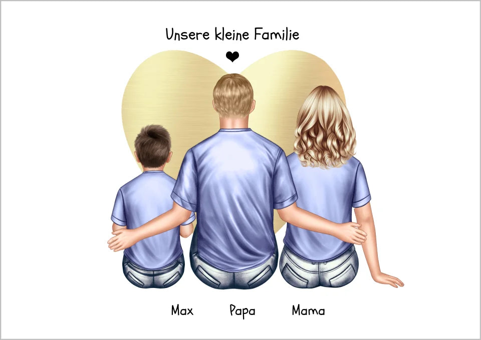 Geschenk Familie Poster, personalisiertes Familienbild mit Mama, Papa, 1 Kind perfekt als Weihnachtsgeschenk, Geburtstagsgeschenk