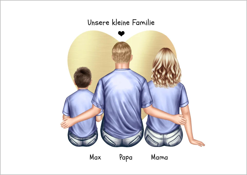 Geschenk Familie Poster, personalisiertes Familienbild mit Mama, Papa, 1 Kind perfekt als Weihnachtsgeschenk, Geburtstagsgeschenk