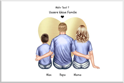 Geschenk Familie Poster, personalisiertes Familienbild mit Mama, Papa, 1 Kind perfekt als Weihnachtsgeschenk, Geburtstagsgeschenk