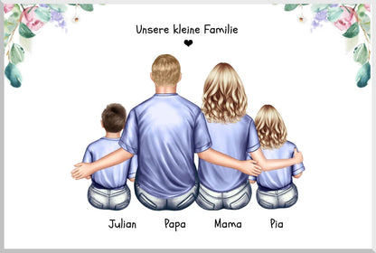 Weihnachtsgeschenk Familienbild mit 2-3 Kindern - personalisiertes Geschenk Papa -Geschenk Mama - Geburtstagsgeschenk