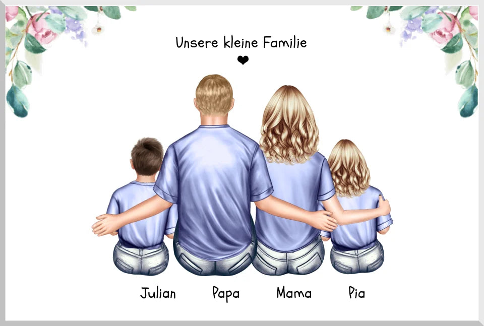 Geschenk Familie Familienbild mit 2+3  Kindern - personalisiertes Geschenk Papa -Geschenk Mama - Muttertagsgeschenk - Vatertagsgeschenk - Geburtstagsgeschenk