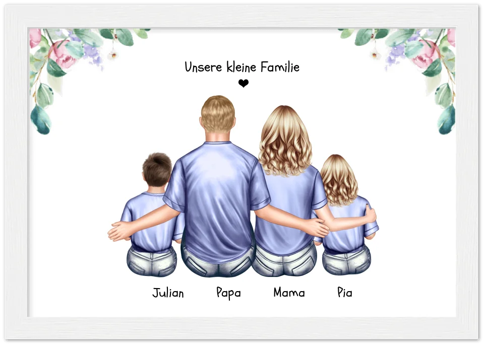 Geschenk Familie Familienbild mit 2+3  Kindern - personalisiertes Geschenk Papa -Geschenk Mama - Muttertagsgeschenk - Vatertagsgeschenk - Geburtstagsgeschenk