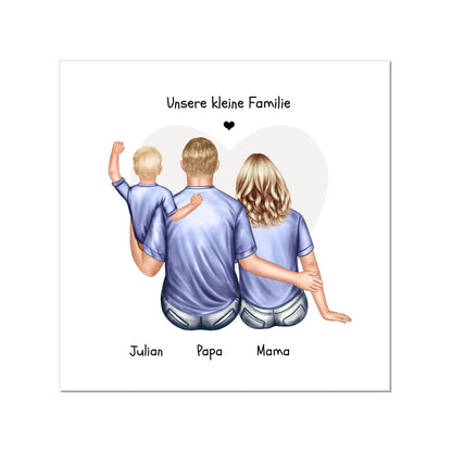 Familienbild mit Eltern und Baby online gestalten mit Frisur, Kleidung, Namen und Text