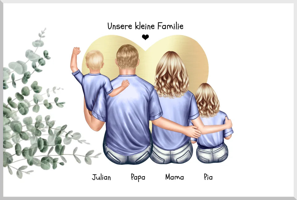 Personalisiertes Familienbild mit 2 Kindern- Geburtstagsgeschenk - Muttertagsgeschenk - Papa Vatertagsgeschenk