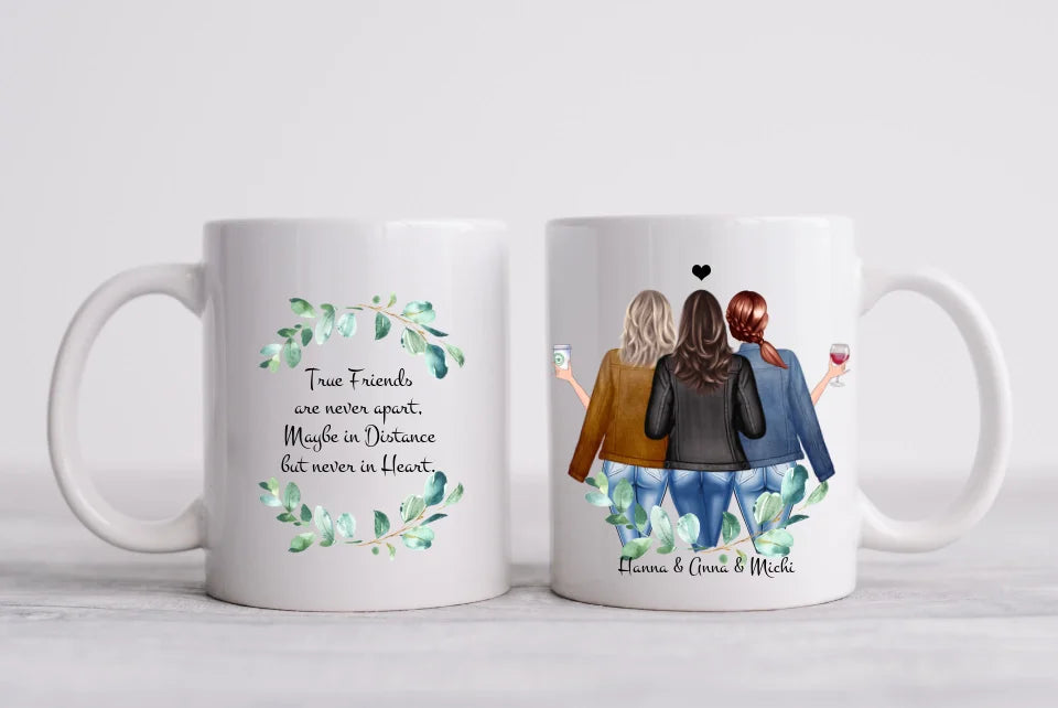 3 Beste Freundinnen Tasse, Personalisierte Tasse, Geschenk Familie, Schwester, Kollegin, Tassendruck