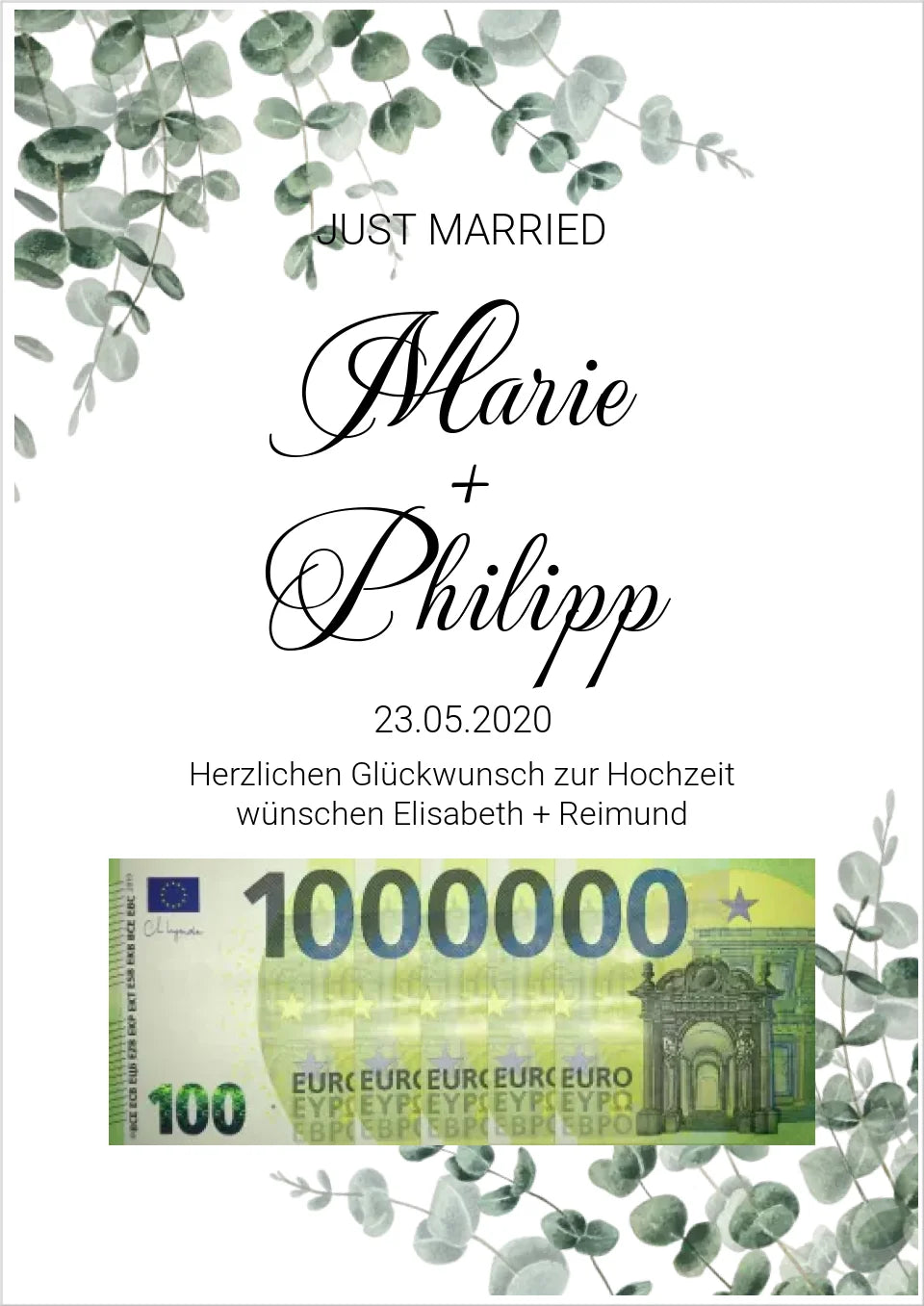 Personalisiertes Geldgeschenk zur Hochzeit - Hochzeitsgeschenk Eure 1. Million