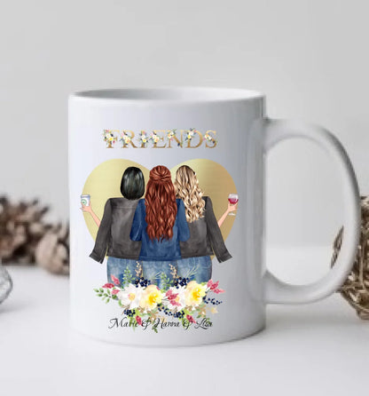 Personalisierte Tasse, 3 Beste Freundinnen Tasse, Personalisierter Kaffeebecher, Geschenkidee Freundin, Weihnachtsgeschenk Familie, Schwester, Freundin