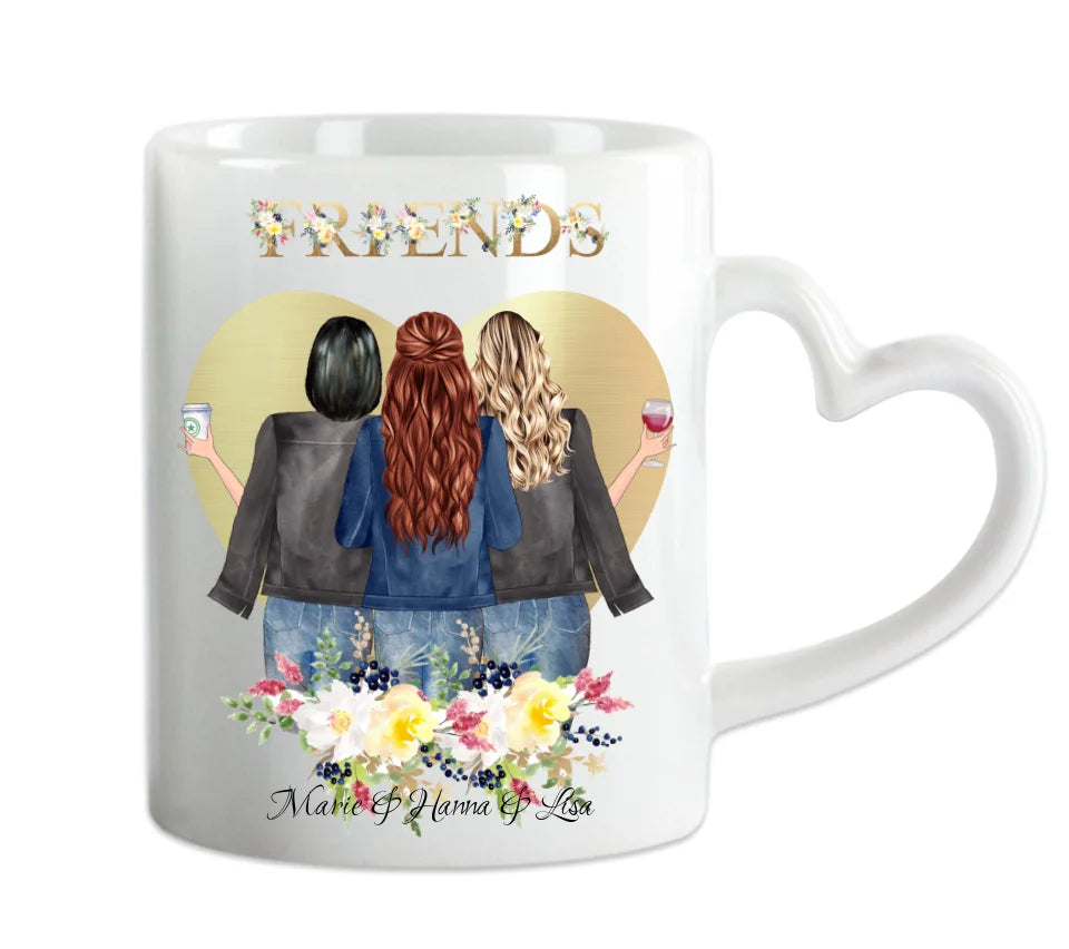 Personalisierte Tasse, 3 Beste Freundinnen Tasse, Personalisierter Kaffeebecher, Geschenkidee Freundin, Weihnachtsgeschenk Familie, Schwester, Freundin