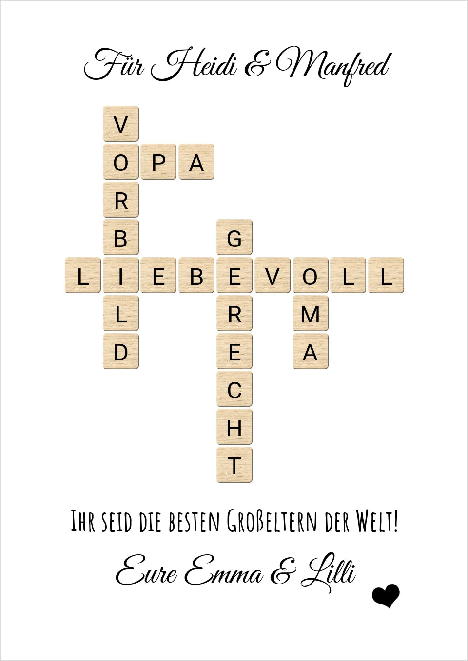 Personalisiertes Großeltern Weihnachtsgeschenk Bild mit Namen im Scrabble Style