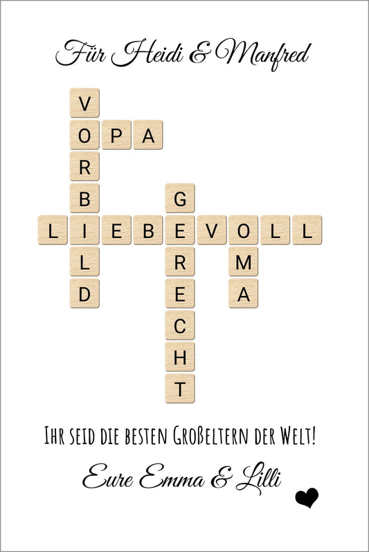 Personalisiertes Bild im Scrabble für die Eltern & Großeltern Leinwanddruck Leinwandbild