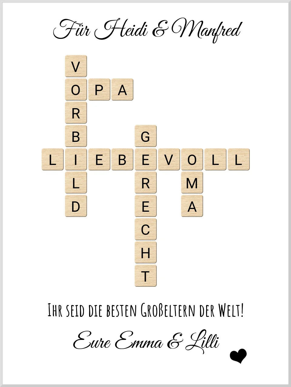 Personalisiertes Großeltern Weihnachtsgeschenk Bild mit Namen im Scrabble Style