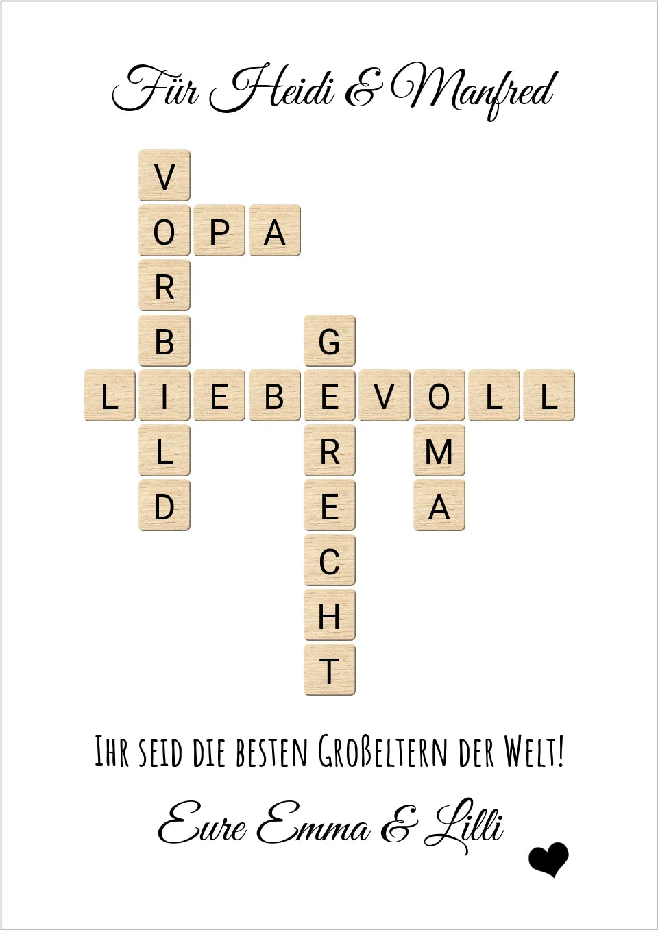 Personalisiertes Großeltern Weihnachtsgeschenk Bild mit Namen im Scrabble Style