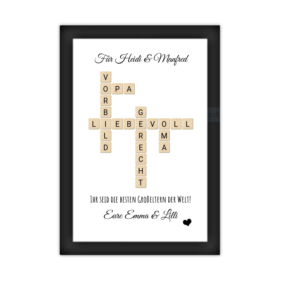 Personalisiertes Großeltern Weihnachtsgeschenk Bild mit Namen im Scrabble Style