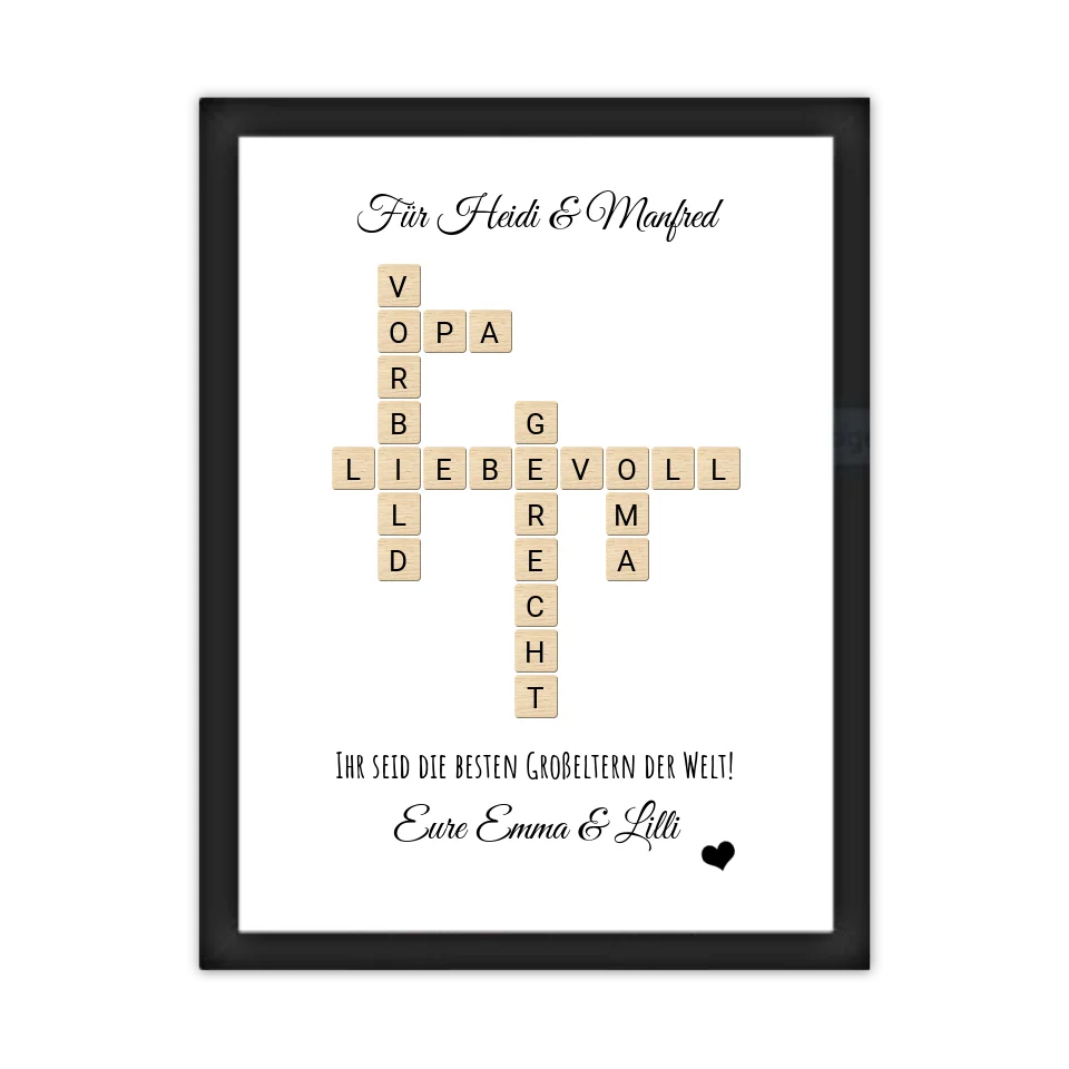 Personalisiertes Großeltern Weihnachtsgeschenk Bild mit Namen im Scrabble Style