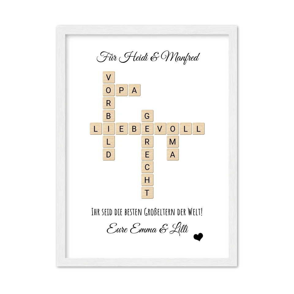 Personalisiertes Großeltern Weihnachtsgeschenk Bild mit Namen im Scrabble Style