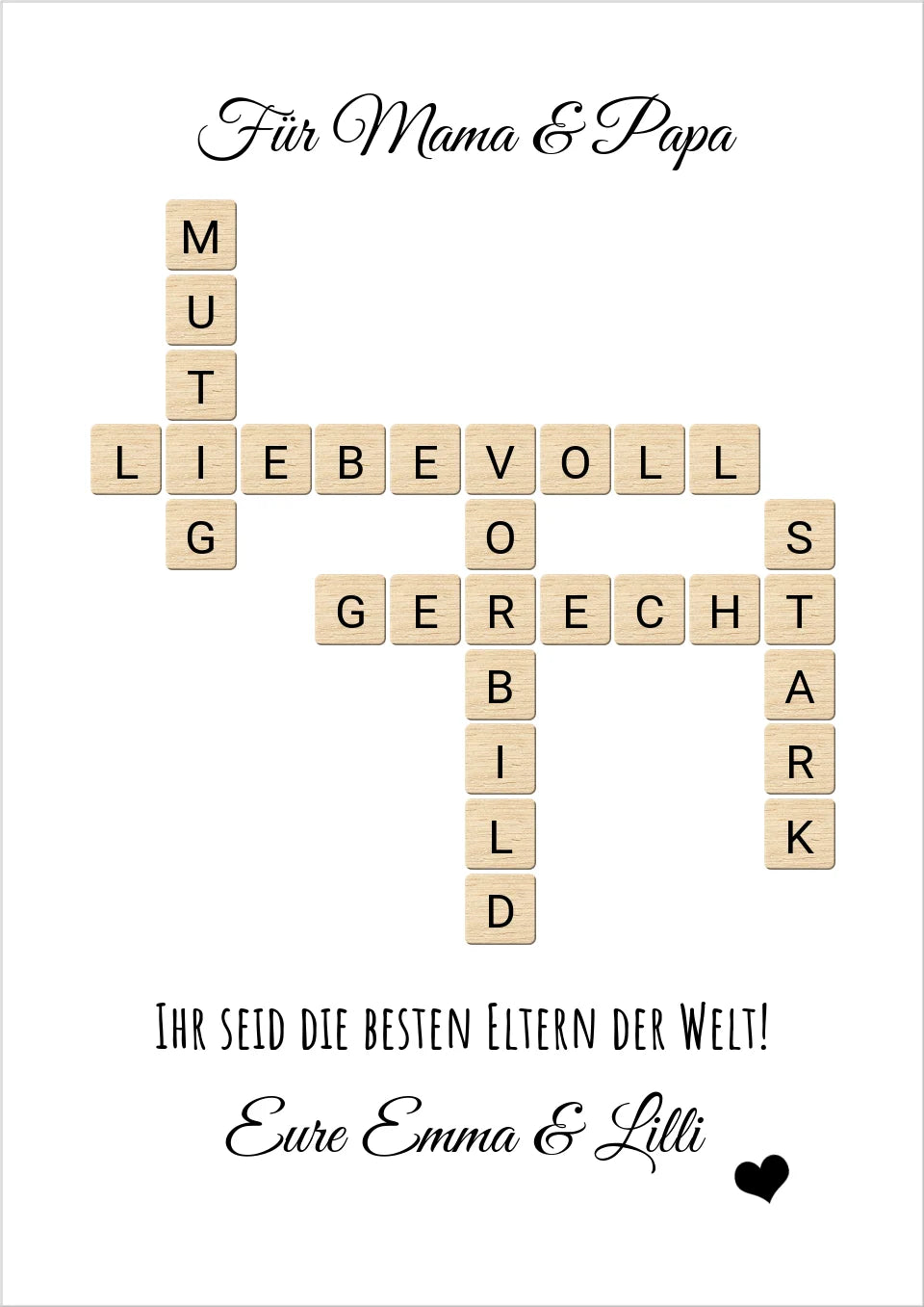 Eltern Weihnachtsgeschenk mit Namen personalisiert Bild im Scrabble Style