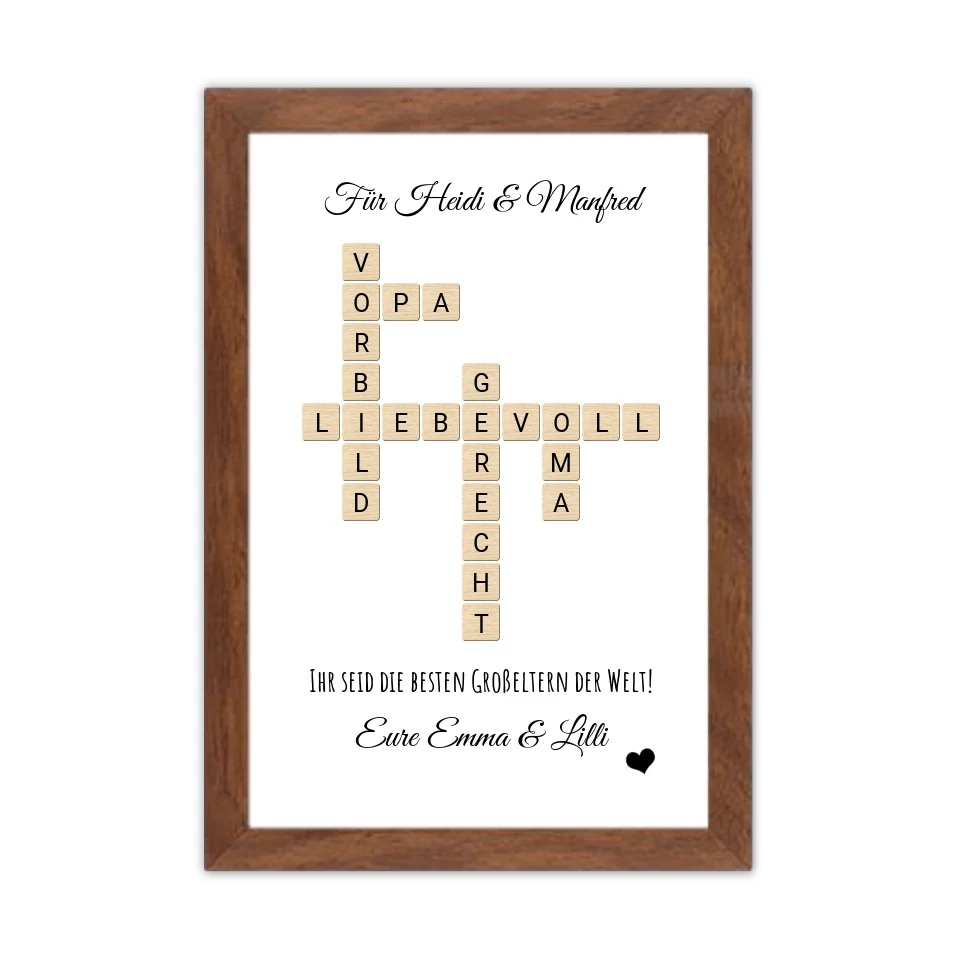 Personalisiertes Großeltern Weihnachtsgeschenk Bild mit Namen im Scrabble Style