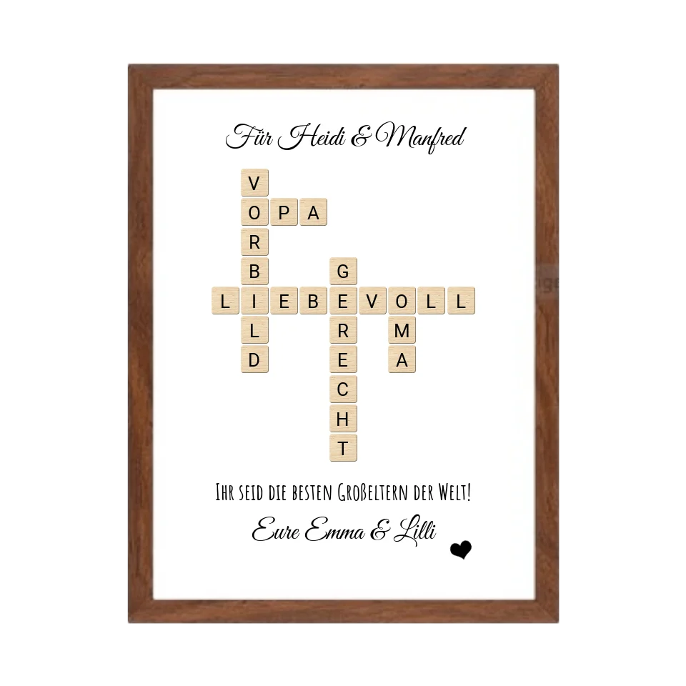 Personalisiertes Großeltern Weihnachtsgeschenk Bild mit Namen im Scrabble Style