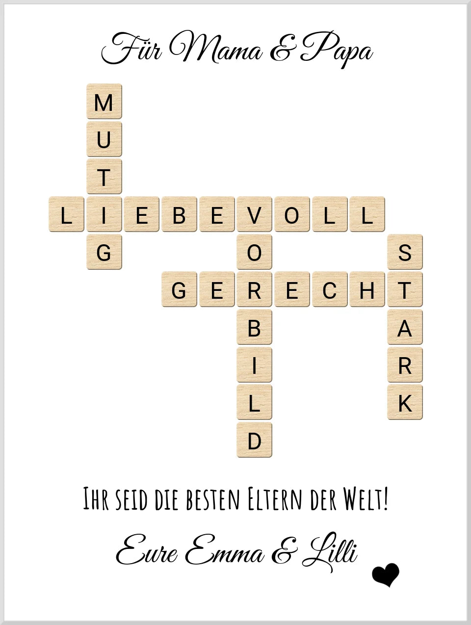 Eltern Weihnachtsgeschenk mit Namen personalisiert Bild im Scrabble Style