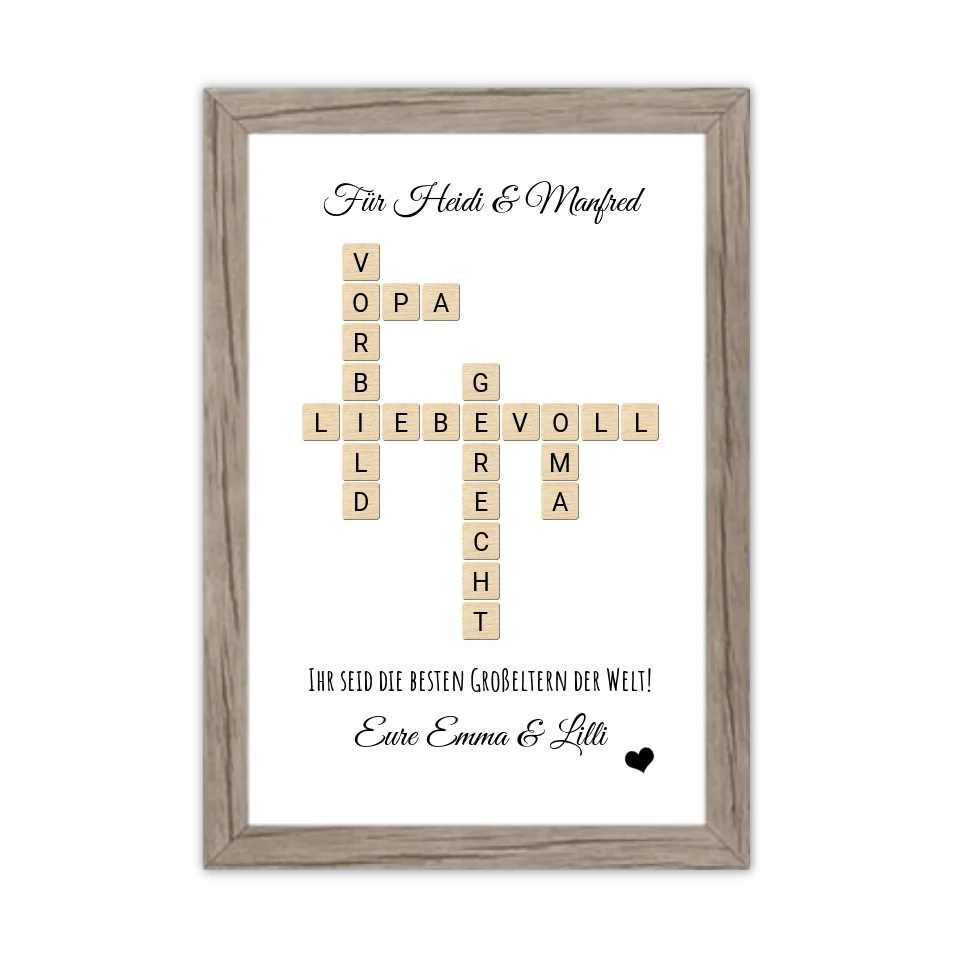 Personalisiertes Großeltern Weihnachtsgeschenk Bild mit Namen im Scrabble Style