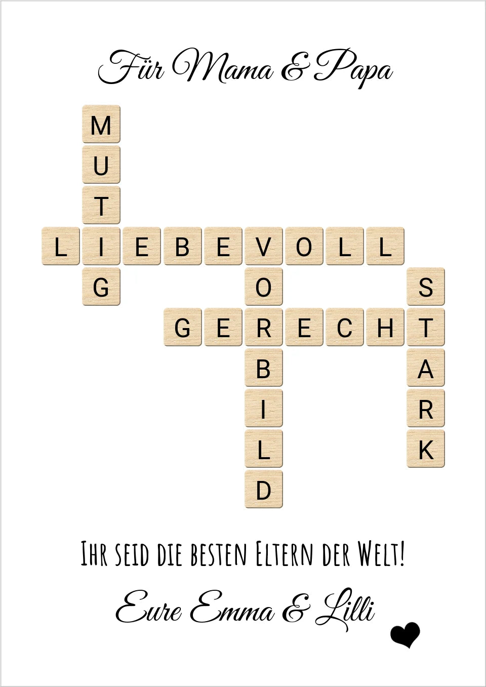 Eltern Weihnachtsgeschenk mit Namen personalisiert Bild im Scrabble Style