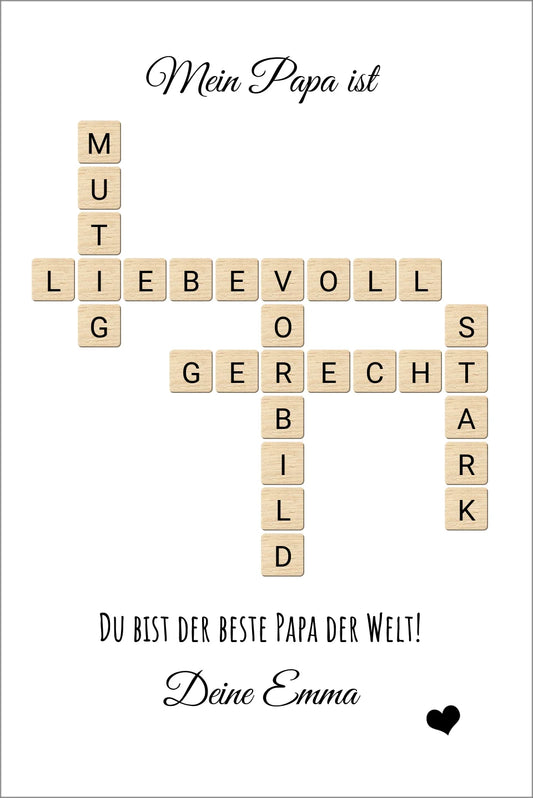 Personalisiertes Bild im Scrabble Style für Papa - Geburtstagsgeschenk & Vatertagsgeschenk Leinwanddruck Leinwandbild