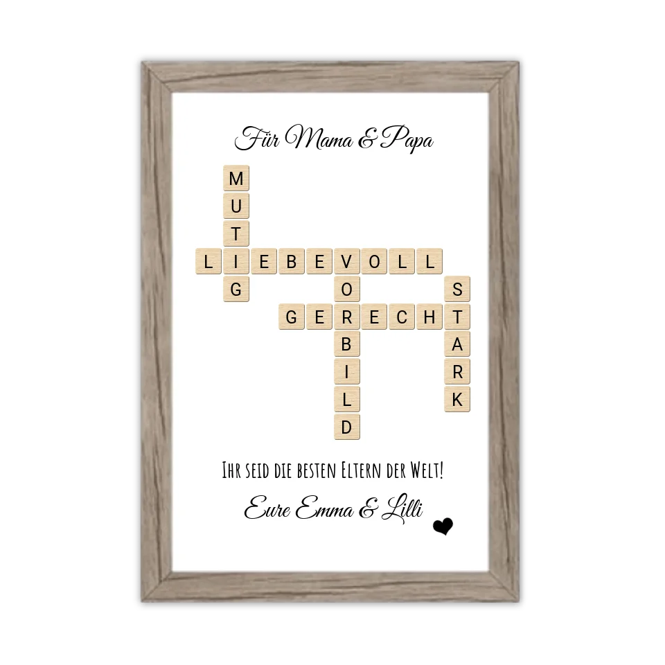 Eltern Weihnachtsgeschenk mit Namen personalisiert Bild im Scrabble Style