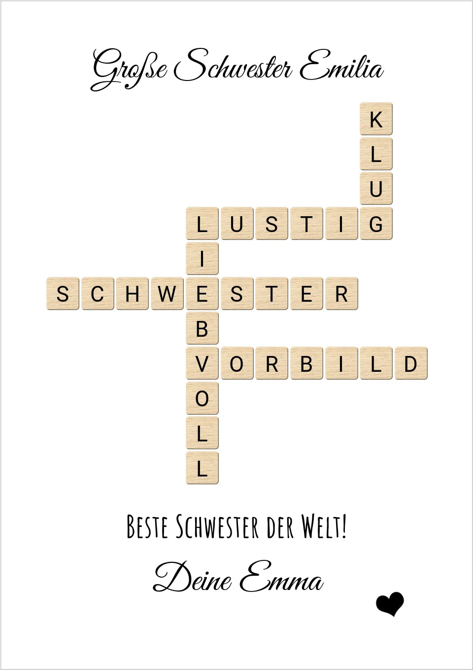 Schwester Weihnachtsgeschenk personalisiert Bild im Scrabble Style | Geburtstagsgeschenk Schwester mit Namen