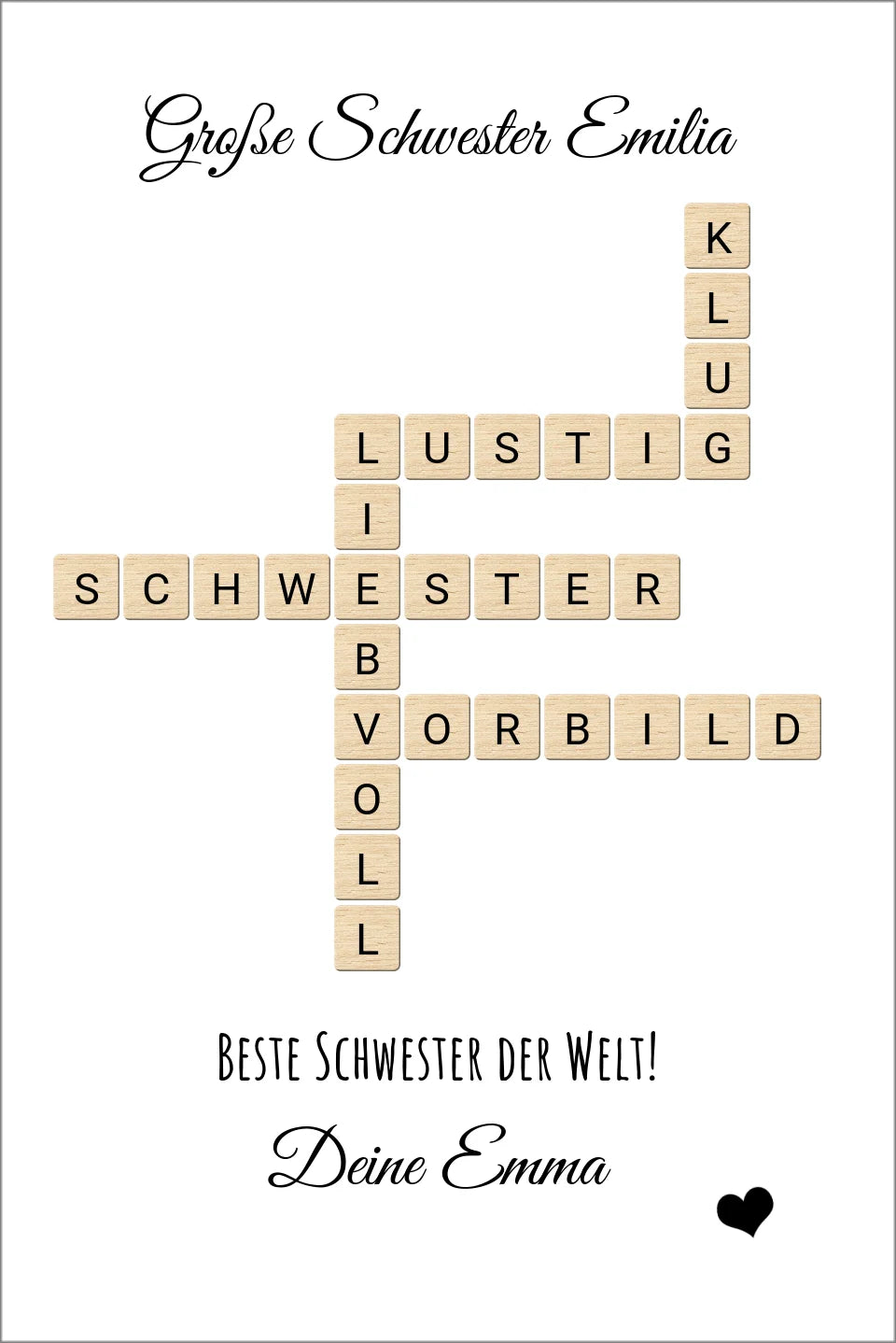 Schwester Weihnachtsgeschenk personalisiert Bild im Scrabble Style | Geburtstagsgeschenk Schwester mit Namen