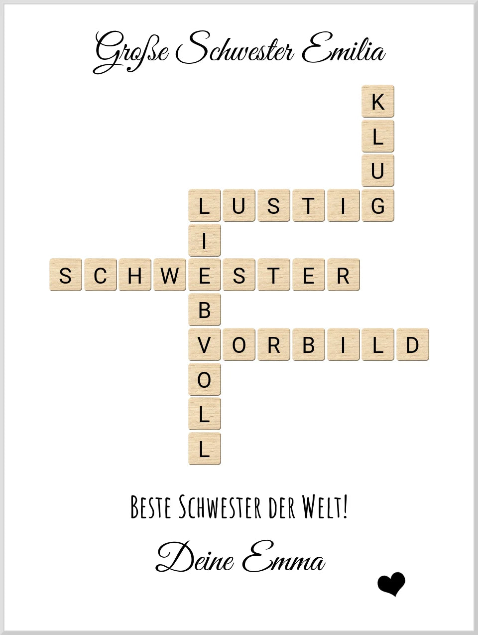 Schwester Weihnachtsgeschenk personalisiert Bild im Scrabble Style | Geburtstagsgeschenk Schwester mit Namen