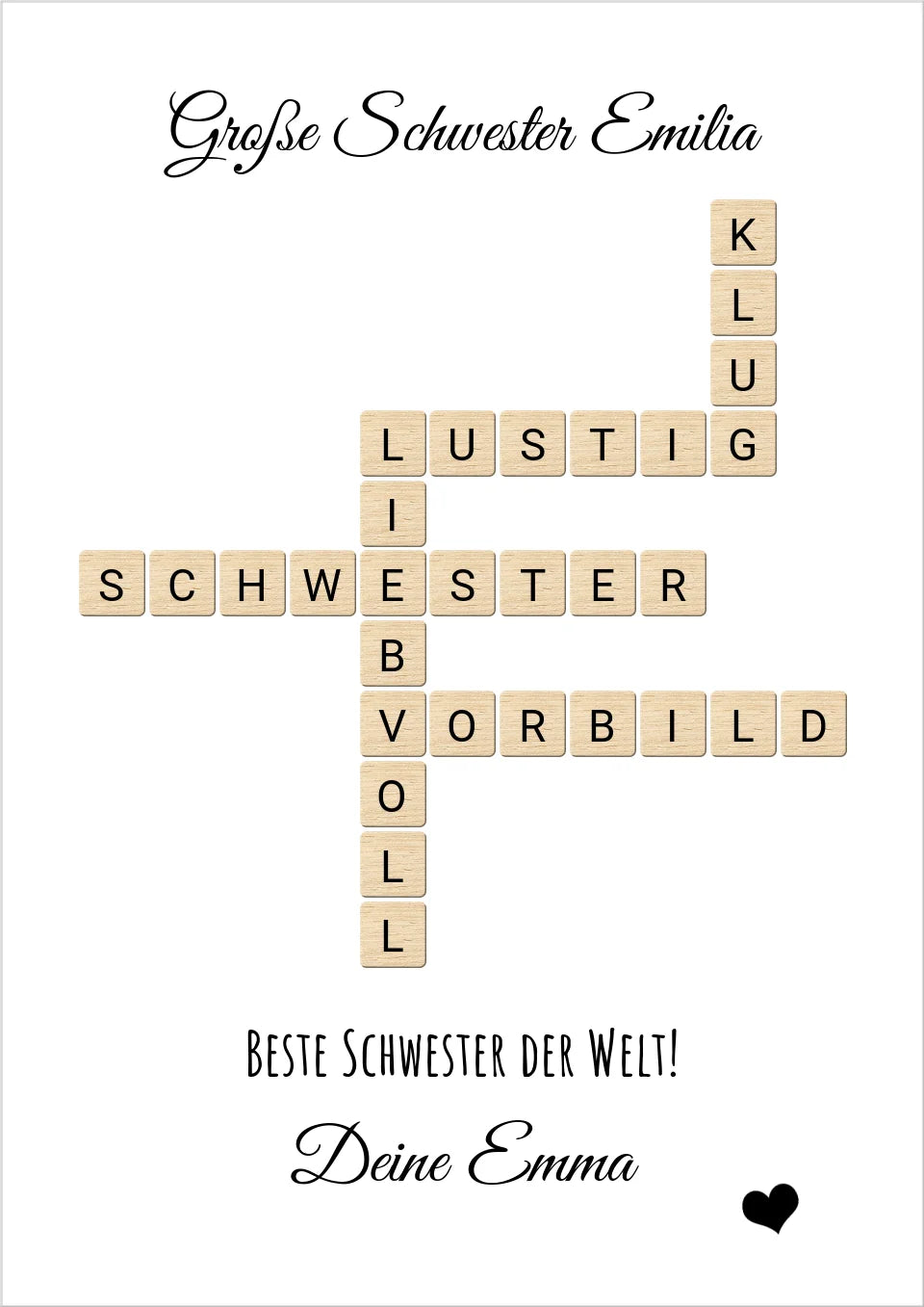 Schwester Weihnachtsgeschenk personalisiert Bild im Scrabble Style | Geburtstagsgeschenk Schwester mit Namen