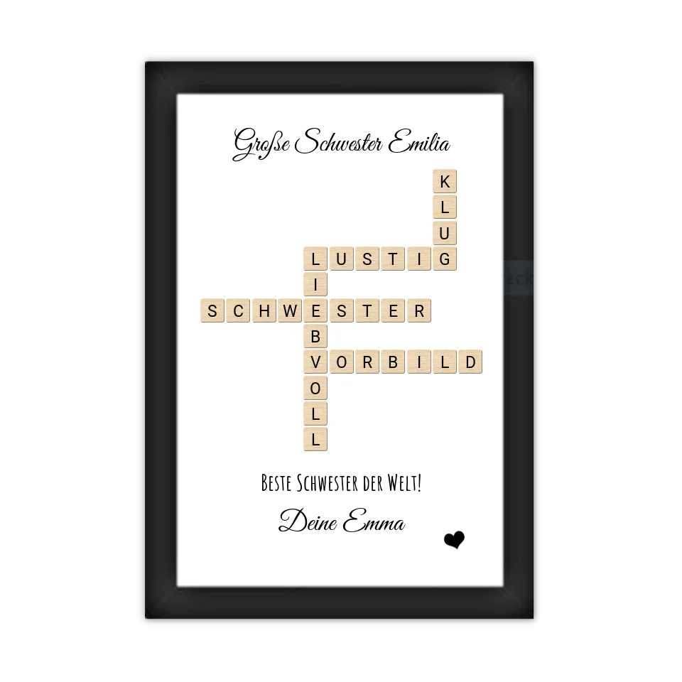 Schwester Weihnachtsgeschenk personalisiert Bild im Scrabble Style | Geburtstagsgeschenk Schwester mit Namen