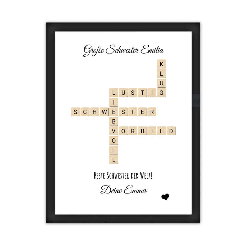 Schwester Weihnachtsgeschenk personalisiert Bild im Scrabble Style | Geburtstagsgeschenk Schwester mit Namen