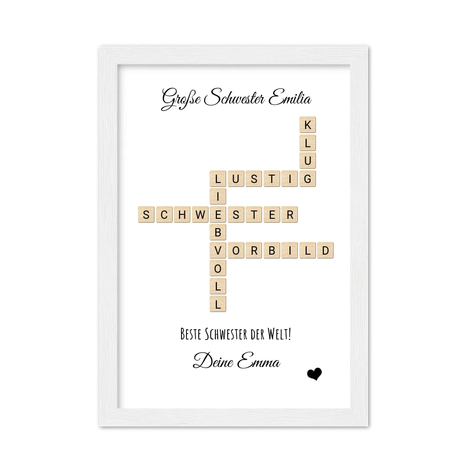 Schwester Weihnachtsgeschenk personalisiert Bild im Scrabble Style | Geburtstagsgeschenk Schwester mit Namen