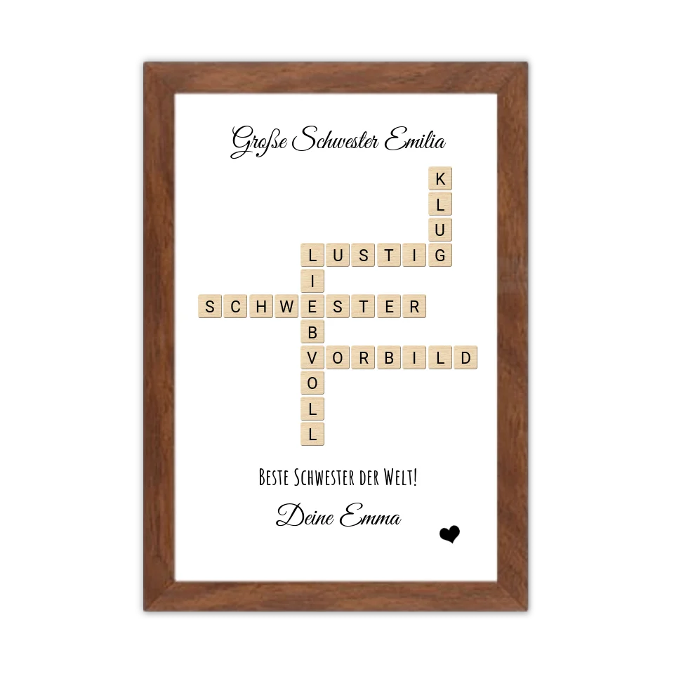 Schwester Weihnachtsgeschenk personalisiert Bild im Scrabble Style | Geburtstagsgeschenk Schwester mit Namen