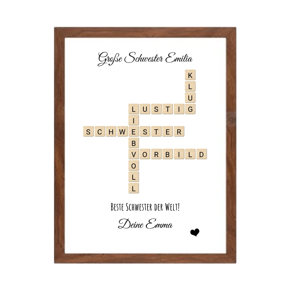 Schwester Weihnachtsgeschenk personalisiert Bild im Scrabble Style | Geburtstagsgeschenk Schwester mit Namen