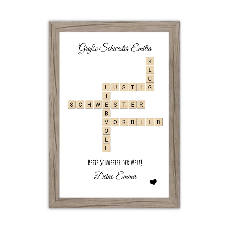 Schwester Weihnachtsgeschenk personalisiert Bild im Scrabble Style | Geburtstagsgeschenk Schwester mit Namen