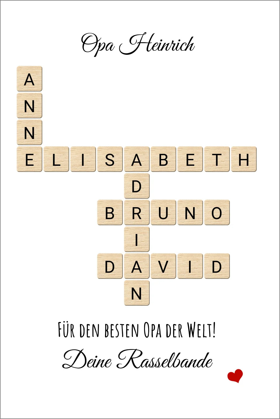 Opa, Großvater, Uropa Weihnachtsgeschenk / Geburtstagsgeschenk personalisiert Bild im Scrabble Style | Familienbild mit Namen