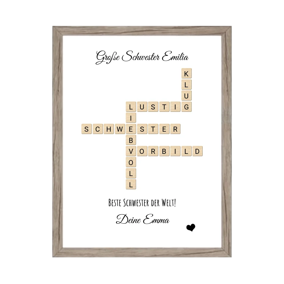 Schwester Weihnachtsgeschenk personalisiert Bild im Scrabble Style | Geburtstagsgeschenk Schwester mit Namen