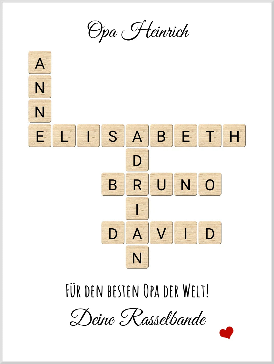 Opa, Großvater, Uropa Weihnachtsgeschenk / Geburtstagsgeschenk personalisiert Bild im Scrabble Style | Familienbild mit Namen