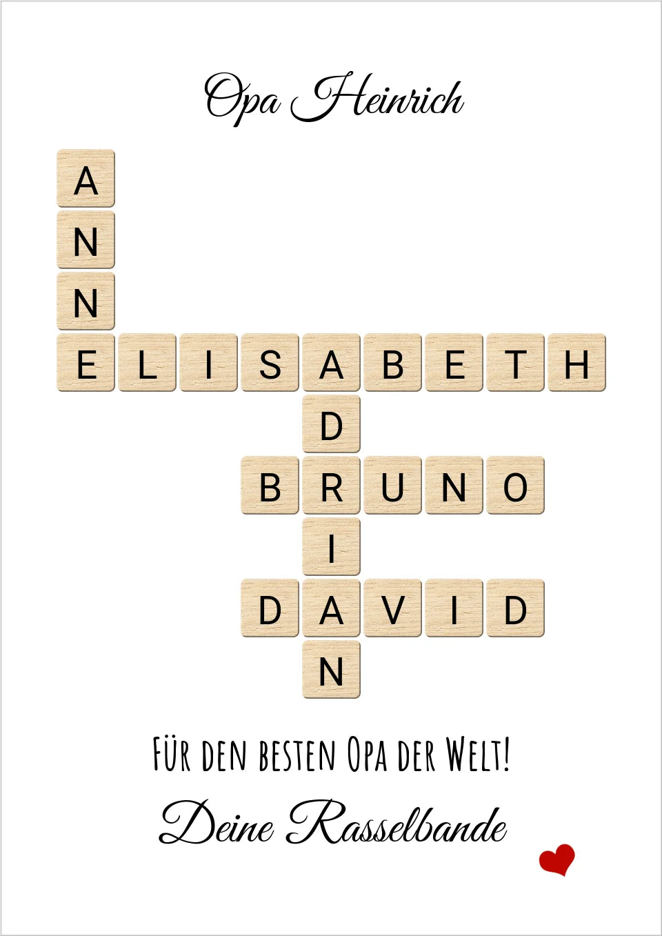 Opa, Großvater, Uropa Weihnachtsgeschenk / Geburtstagsgeschenk personalisiert Bild im Scrabble Style | Familienbild mit Namen