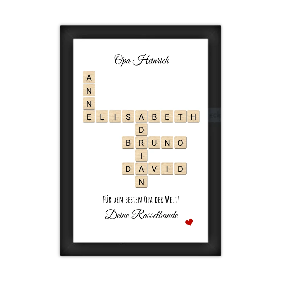 Opa, Großvater, Uropa Weihnachtsgeschenk / Geburtstagsgeschenk personalisiert Bild im Scrabble Style | Familienbild mit Namen