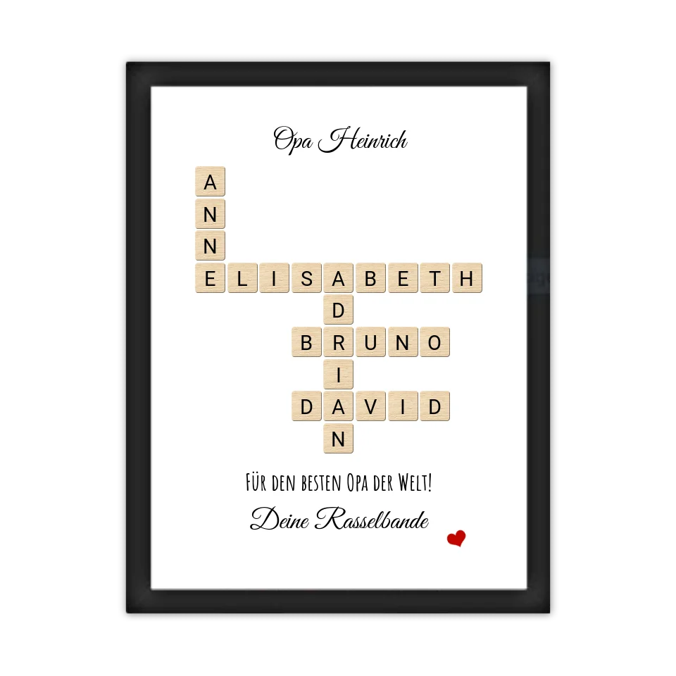 Opa, Großvater, Uropa Weihnachtsgeschenk / Geburtstagsgeschenk personalisiert Bild im Scrabble Style | Familienbild mit Namen