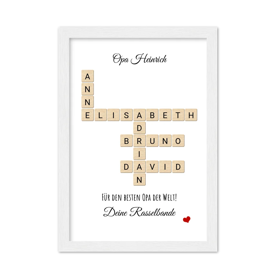 Opa, Großvater, Uropa Weihnachtsgeschenk / Geburtstagsgeschenk personalisiert Bild im Scrabble Style | Familienbild mit Namen